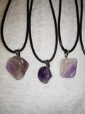 Natural Amethyst Freeform Pendant Necklace on Black Cord #53