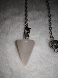 Rose Quartz Cone Gemstone Dowsing Pendulum with Silver Tone Chain