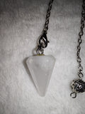 Clear Quartz Cone Gemstone Dowsing Pendulum with Silver Tone Chain