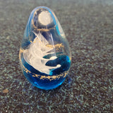Handcrafted Art Glass Egg Paperweight | Ocean Blue Ribbon Swirl with Gold. Design #6 | 330g