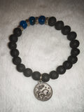 Leo Zodiac Lava Stone Bracelet with Blue Dyed Agate Accent Beads