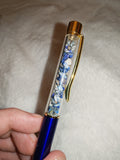 Lapis Lazuli Chip Gemstone Ballpoint Pen Blue & Gold Tone Gift Pen