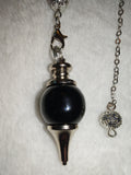 Black Obsidian Sphere Gemstone Dowsing Pendulum with Silver Tone Chain