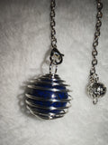 Lapis Lazuli Sphere Cage Gemstone Dowsing Pendulum with Silver Tone Chain