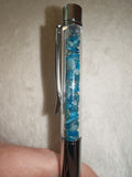 Blue Apatite Gemstone Chip Ballpoint Pen Silver Tone Black Ink