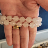 Natural Milky Quartz Beaded Necklace Hand Knotted Round Gemstone Silver Tone Clasp