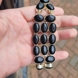 Vintage 925 Stamped Black Onyx Cabochon Multi-Link Bracelet