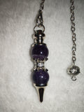 Chevron Amethyst Gemstone Dowsing Pendulum with Silver Tone Chain