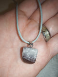 Natural Included Amethyst Gemstone Pendant Necklace on Grey Cord #56