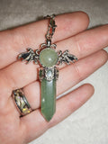 Green Aventurine Dragon Wing Gemstone Dowsing Pendulum with Silver Tone Chain