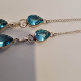 Vintage 925 Sterling Silver Blue Gemstone Cross Drop Necklace Blue Topaz Colour