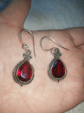 925 Sterling Silver Garnet Teardrop Drop Earrings