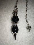 Black Obsidian Gemstone Dowsing Pendulum with Silver Tone Chain