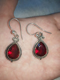 925 Sterling Silver Garnet Teardrop Drop Earrings