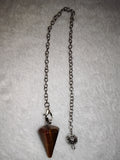 Red Tiger's Eye (Ox Eye) Cone Gemstone Dowsing Pendulum with Silver Tone Chain