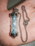 Aquamarine Chip Bottle Gemstone Dowsing Pendulum with Silver Tone Chain | Love