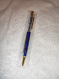 Lapis Lazuli Chip Gemstone Ballpoint Pen Blue & Gold Tone Gift Pen