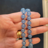 Natural Blue Chalcedony Beaded Necklace Hand Knotted Round Gemstone Necklace