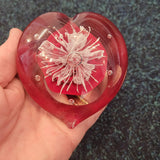 Red Heart Handcrafted Art Glass Paperweight with White Floral Centre #44