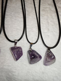 Natural Amethyst Freeform Pendant Necklace on Black Cord #53