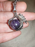 Natural Amethyst Dragon Claw Sphere Pendant Necklace | Fantasy Gemstone Necklace | 68