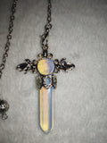 Opalite Dragon Wing Gemstone Dowsing Pendulum with Silver Tone Chain