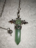 Green Aventurine Dragon Wing Gemstone Dowsing Pendulum with Silver Tone Chain