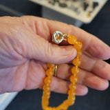 Orange Chalcedony Style Beaded Necklace Silver Plated Clasp 6mm