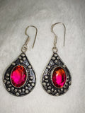 925 Sterling Silver Red Gemstone Teardrop Drop Earrings