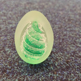 Frosted Art Glass Egg Paperweight | Satin Finish with Green Spiral Design #8 | 260g