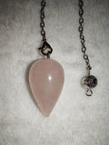 Rose Quartz Teardrop Gemstone Dowsing Pendulum with Silver Tone Chain