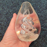 Large Art Glass Egg Paperweight with Spiral Ribbon Design #2