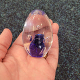Small Dark Blue Art Glass Egg Paperweight with Bubble Design | Handcrafted Decorative Glass Sculpture. Design #12 | 155g