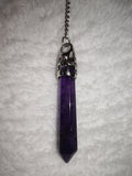 Amethyst Gemstone Dowsing Pendulum with Triquetra Charm & Chip Bead Chain
