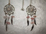 Rose Quartz Gemstone Dreamcatcher Necklace | Angel Wing Crystal Pendant