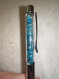 Blue Apatite Gemstone Chip Ballpoint Pen Silver Tone Black Ink