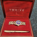 Twelve Quartz Collection Blue Dial Bracelet Watch & Pen Set Boxed NOS #16