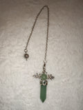 Green Aventurine Dragon Wing Gemstone Dowsing Pendulum with Silver Tone Chain