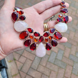 Vintage 925 Sterling Silver Rose Quartz & Multi Coloured Gemstone Statement Necklace