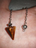 Red Tiger's Eye (Ox Eye) Cone Gemstone Dowsing Pendulum with Silver Tone Chain