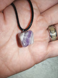 Natural Chevron Amethyst Gemstone Pendant Necklace on Black Cord #54