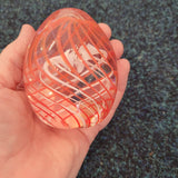 Orange Swirl Art Glass Egg Paperweight | Handcrafted Decorative Glass Sculpture. Design #9 | 410g