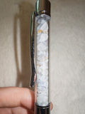 Blue Lace Agate Gemstone Chip Ballpoint Pen Silver Tone Black Ink
