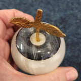 White Onyx Style Stone Apple with Brass Stem