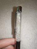Clear Quartz Gemstone Chip Ballpoint Pen Silver Tone Black Ink