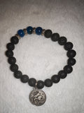 Leo Zodiac Lava Stone Bracelet with Blue Dyed Agate Accent Beads