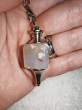 Flower Agate Cube Gemstone Dowsing Pendulum with Silver Tone Chain