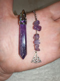 Amethyst Gemstone Dowsing Pendulum with Triquetra Charm & Chip Bead Chain