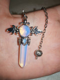 Opalite Dragon Wing Gemstone Dowsing Pendulum with Silver Tone Chain