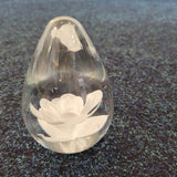 Handcrafted Art Glass Egg Paperweight with White Flower. Design #4 | 630g